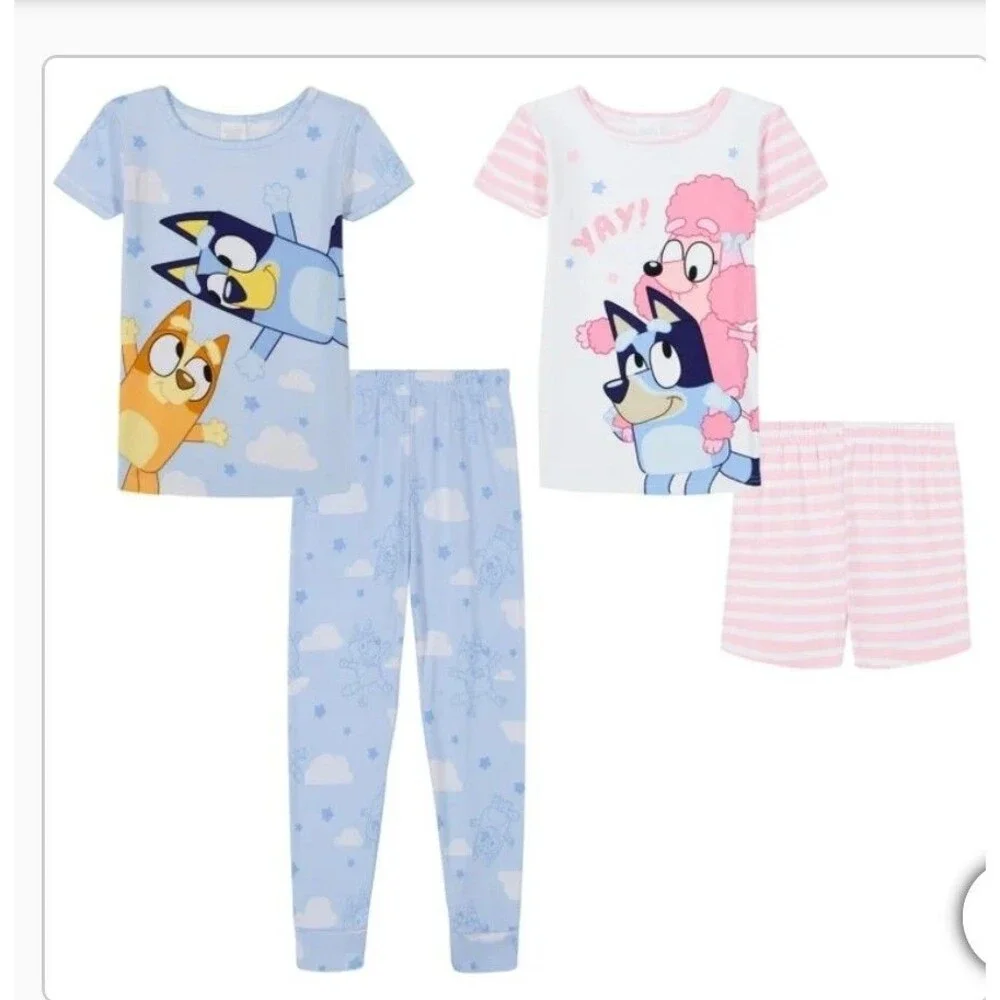 Bluey Girls 4-piece Pajama Set 100% Cotton Size 3T Glitter Accents Pants Shorts